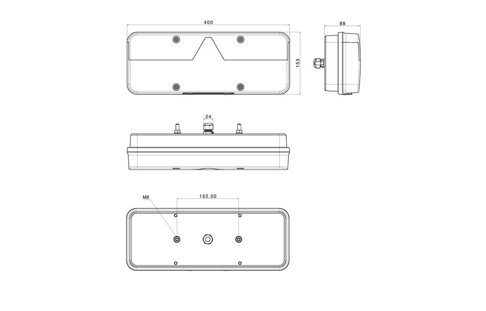 Links | LED-Anhänger-Leuchte | dynamische Blinker | 9-36V | 200cm. Kabel