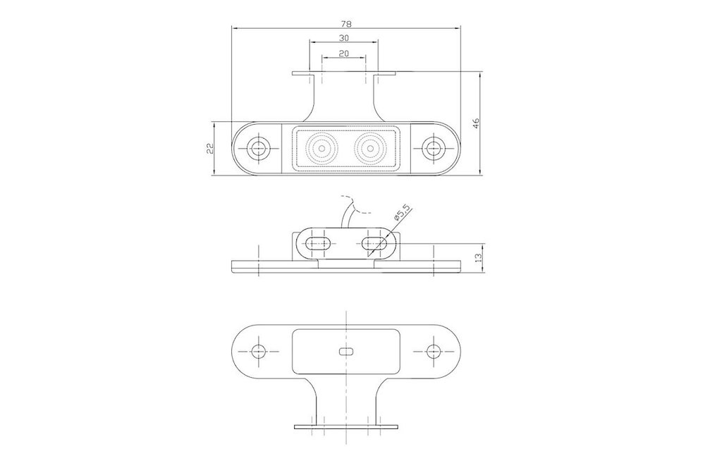 LED Umrissleuchte weiß | 12-24V | 50cm. Kabel