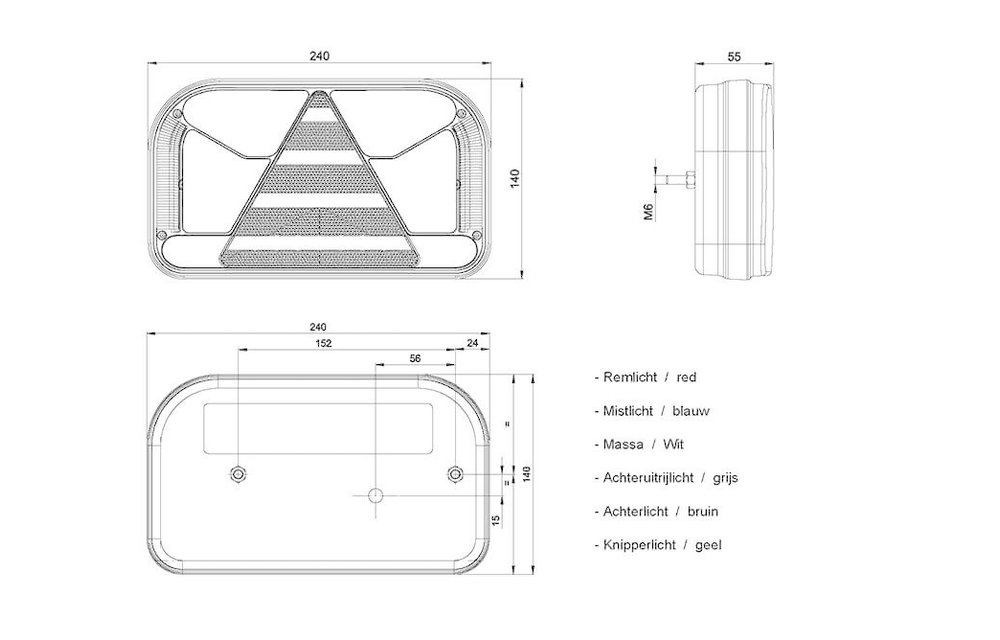 Rechts | LED-Rücklicht ohne Kennzeichenbeleuchtung | 12-36V | 100cm. Kabel