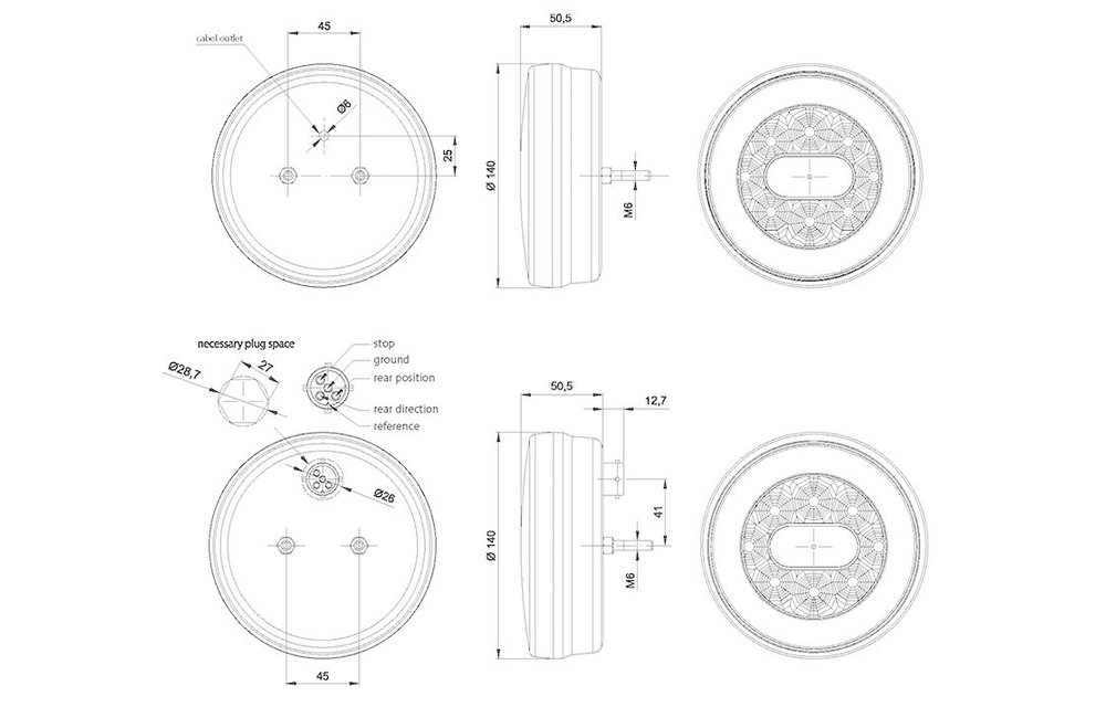 LED-Rückfahrlicht mit Rücklicht | 12-36V | 100cm. Kabel