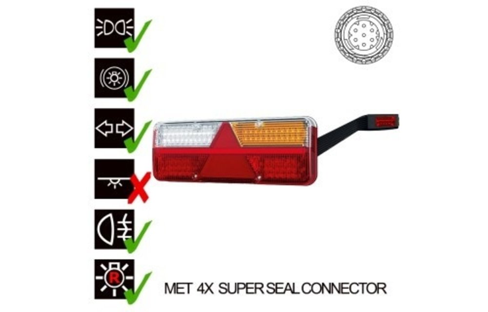 Rechts | LED leuchte-Anhänger | dynamische Blinker | 9-36vv | 7Pin | Superseal | 200cm. Kabel