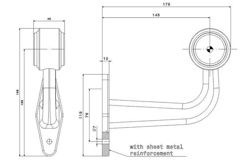 Rechts | LED Begrenzungsleuchte | Winkelstahl | 12-36V | 0,75mm Stecker