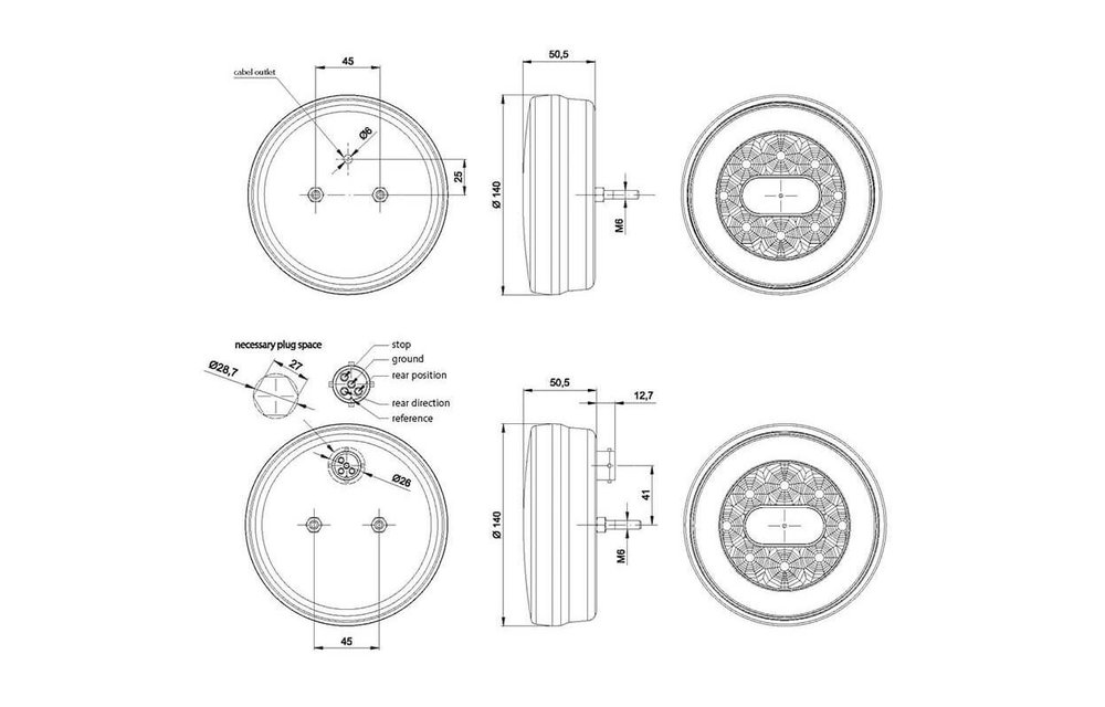 LED-Rücklicht ohne Kennzeichenbeleuchtung | 12-36V | 5 Pins