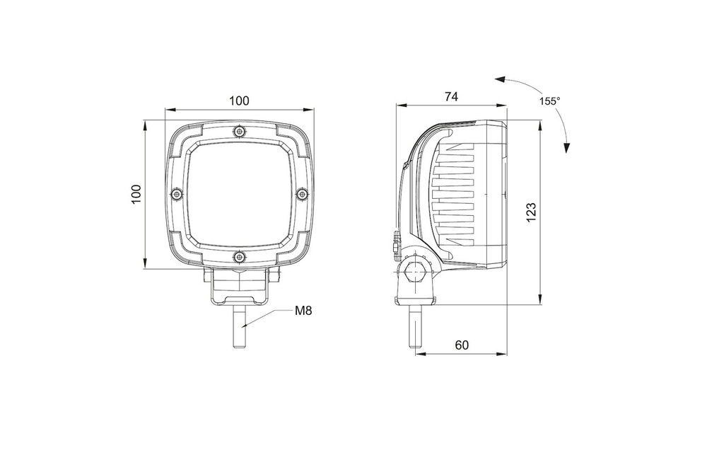 ADR LED Arbeitsscheinwerfer | 13,5 Watt | 1700 Lumen | 12 - 55V | 150cm. Kabel