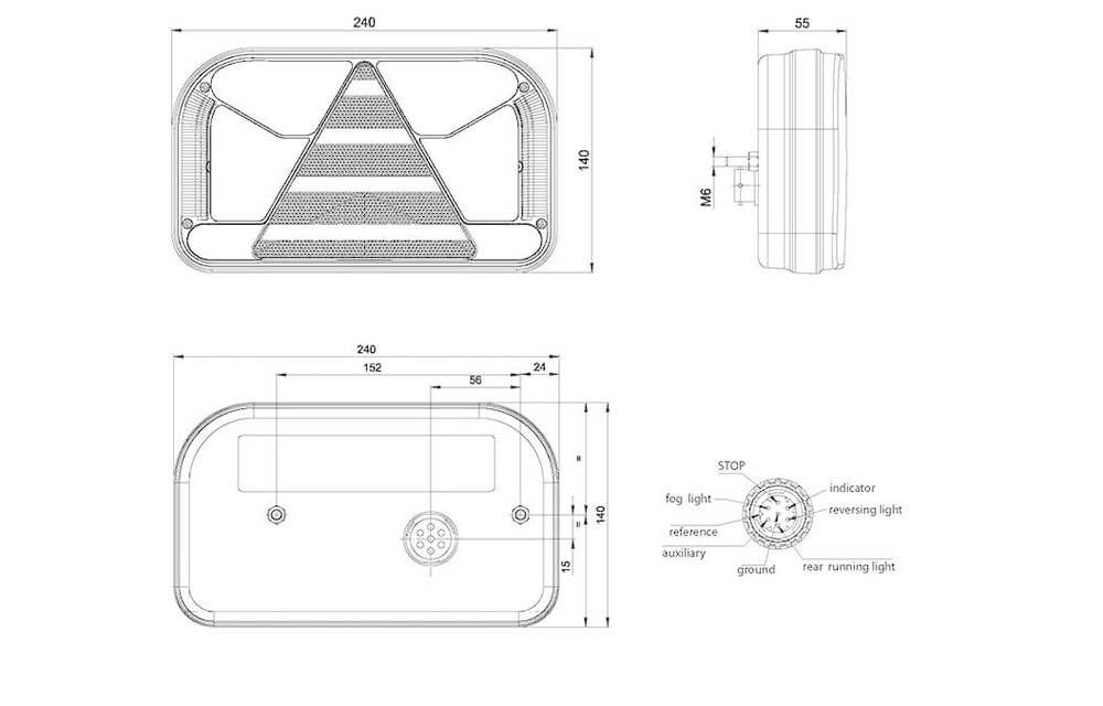 Rechts | LED-Rücklicht mit Kennzeichenbeleuchtung | 12-36V | 7 pins