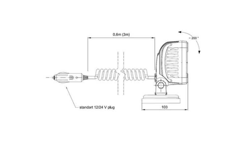 LED Arbeitsscheinwerfer | 1000 Lumen auf Magnetfuß | 12-24V | 3.0m Spiralkabel