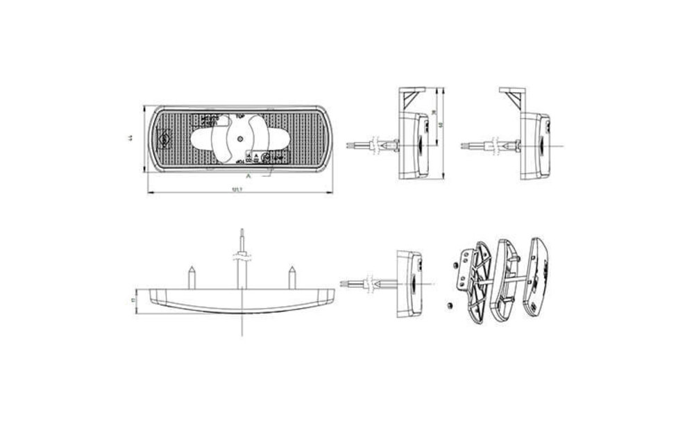 LED-Seitenblinker mit Blinkfunktion | 12-36V | 50cm. Kabel