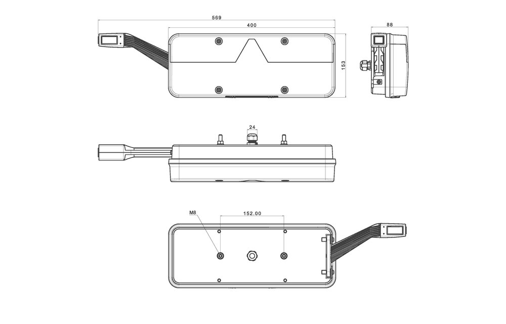 Rechts | LED leuchte-Anhänger | dynamische Blinker | 9-36V | 200cm. Kabel