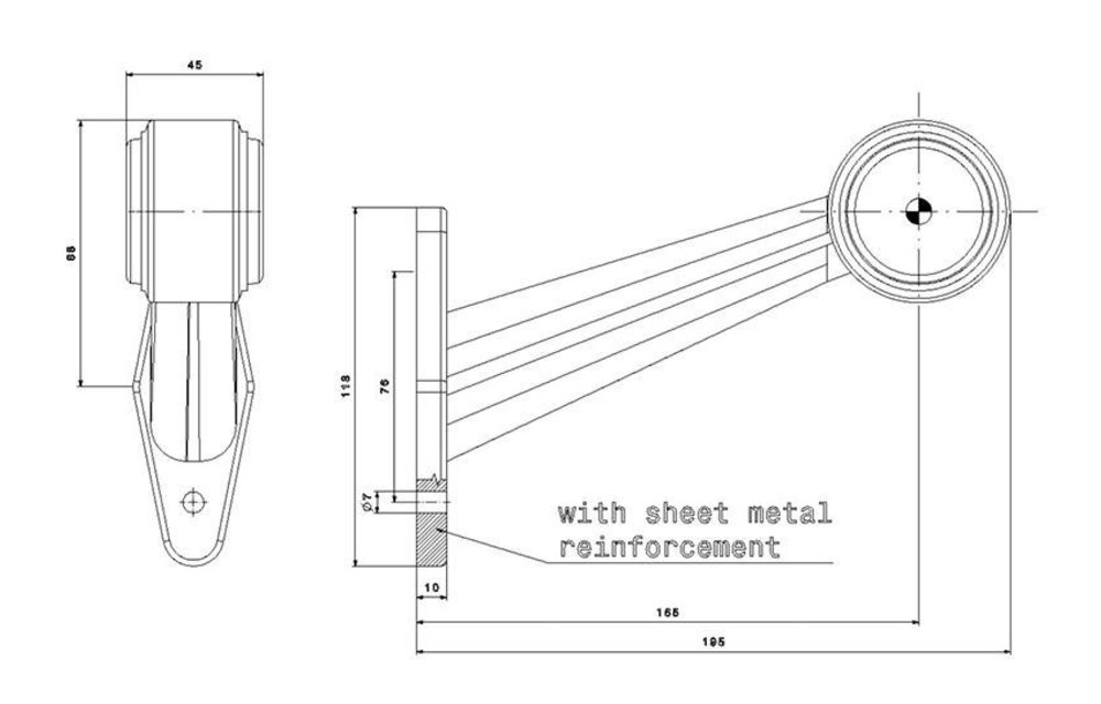 Links | LED Begrenzungsleuchte | schräger Stiel | 12-24V | 0,75mm Stecker