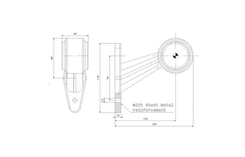Links | LED Begrenzungsleuchte | schräger Stiel | 12-36V | 1,5mm Stecker