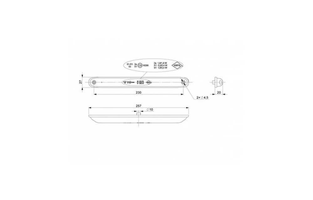 LED-Brems- / Rückleuchte Slimline | 12-24V | 100cm. Kabel