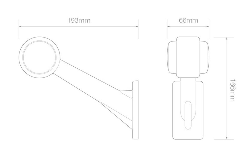Rechts | LED Begrenzungsleuchte | schräger Stiel | 12-24V | 20 cm. Kabel