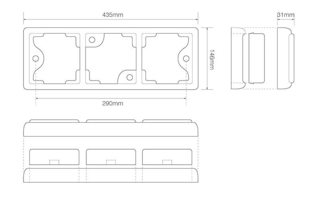LED-Rücklicht mit schwarzem Rand | 12-24V | 40cm. Kabel