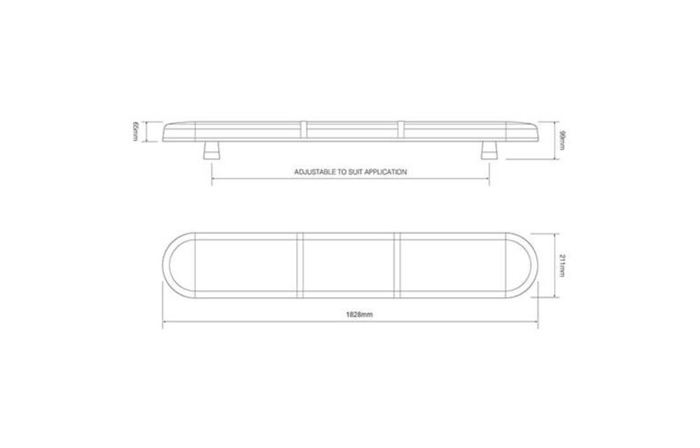 R65 LED-Lichtbalk l transparent Objektiv mit 4 LED-Module 1828mm | 10-30V |