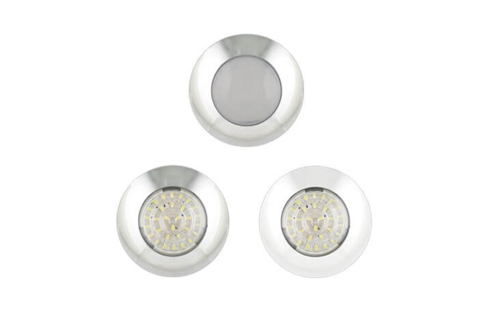 LED-Innenraumbeleuchtung-chrom / Glas satiniert | 12v | kaltes weißes Licht