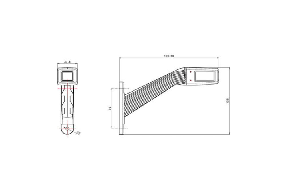 Rechts | LED Begrenzungsleuchte | schräger Stiel | 12-36V | 30cm. Kabel