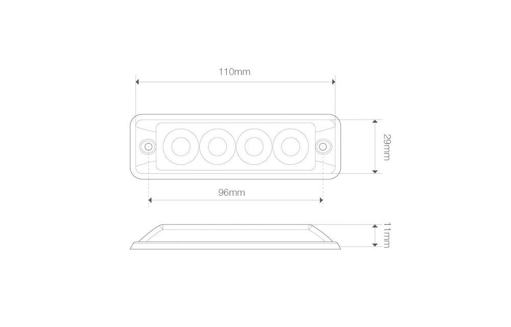 Ultra-flache Slimline LED-Blitzer | 4 LEDs rot | 10-30V |