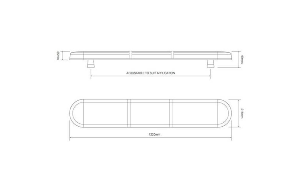 R65 LED-Lichtbalk l gelbe Linse mit zwei LED-Module 1220mm | 10-30V |