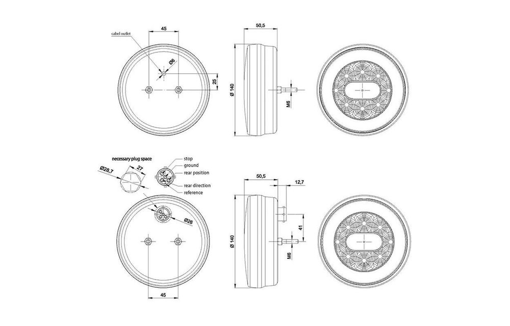 LED-Rücklicht ohne Kennzeichenbeleuchtung | 12-36V | 100cm. Kabel