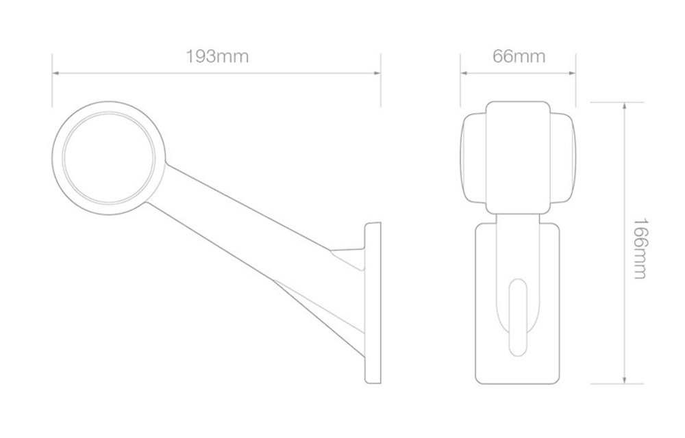 Links | LED Begrenzungsleuchte | schräger Stiel | 12-24V | 20 cm. Kabel