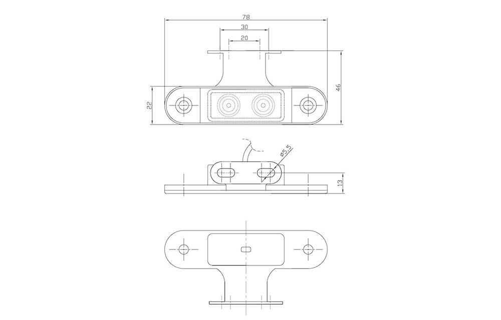 LED Umrissleuchte gelb | 12-24V | 50cm. Kabel