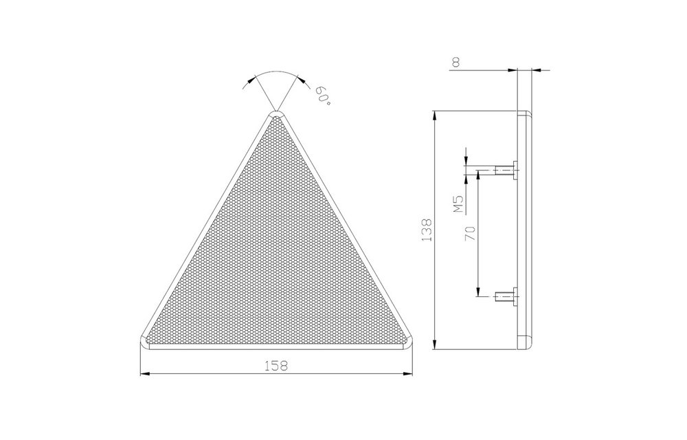 Triangular Reflektoranordnung mit einer Schraube (Gewindestifte)