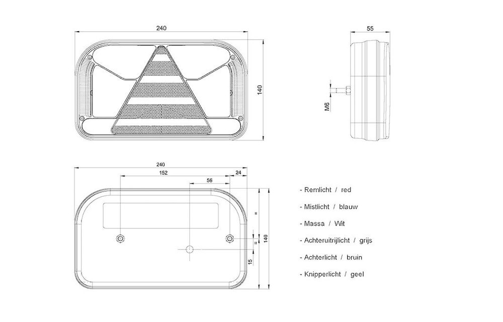 Links | LED-Rücklicht mit Kennzeichenbeleuchtung | 12-36V | 100cm. Kabel