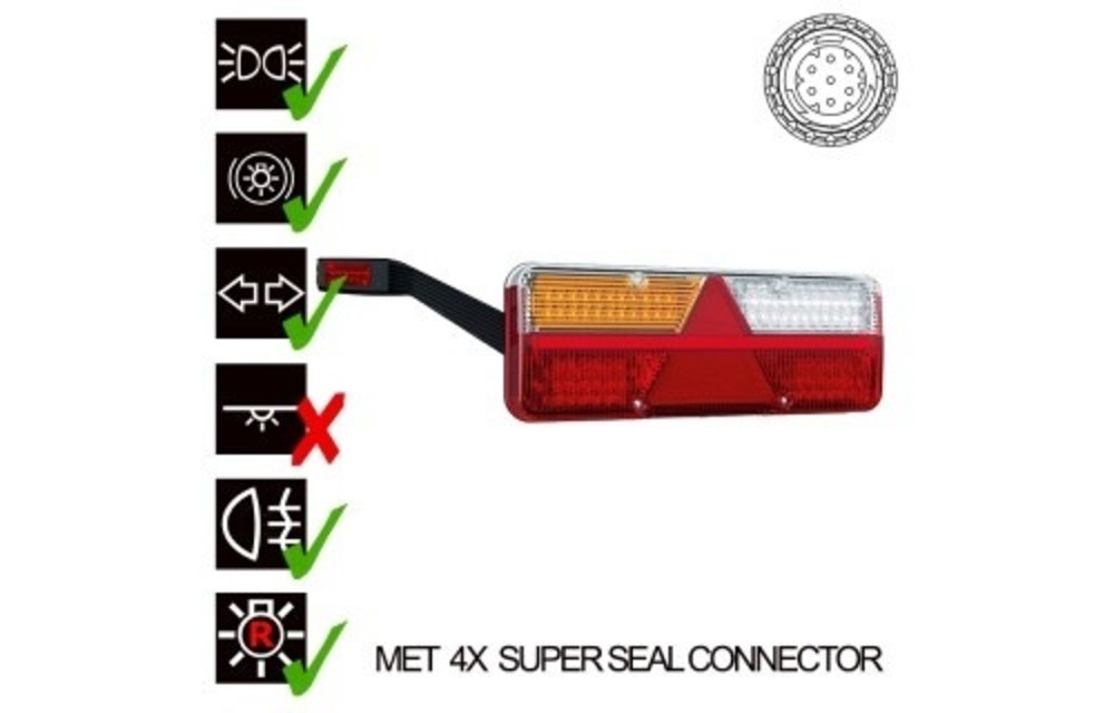 Links | LED-Anhänger-Leuchte | dynamische Blinker | 9-36V | 7pin + Super Seal
