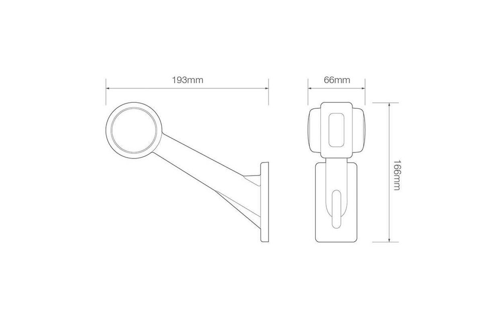 Links | LED Begrenzungsleuchte mit Blinkfunktion, gekröpft | 12-24V | 20 cm. Kabel