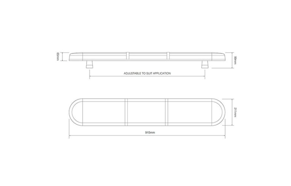 R65 LED-Lichtbalk l gelbe Linse mit zwei LED-Module 915mm | 10-30V |