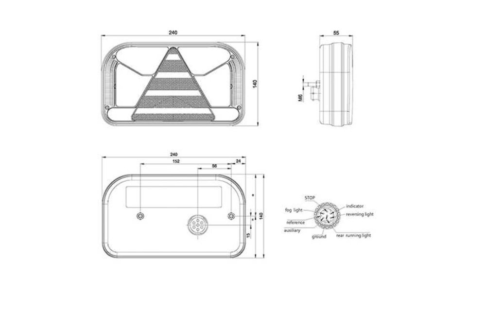 Links | LED-Rücklicht mit Kennzeichenbeleuchtung | 12-36V | 7 pins