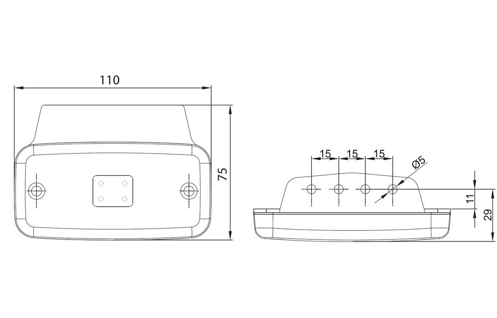 LED Umrissleuchte gelb | 12-24V | 50cm. Kabel