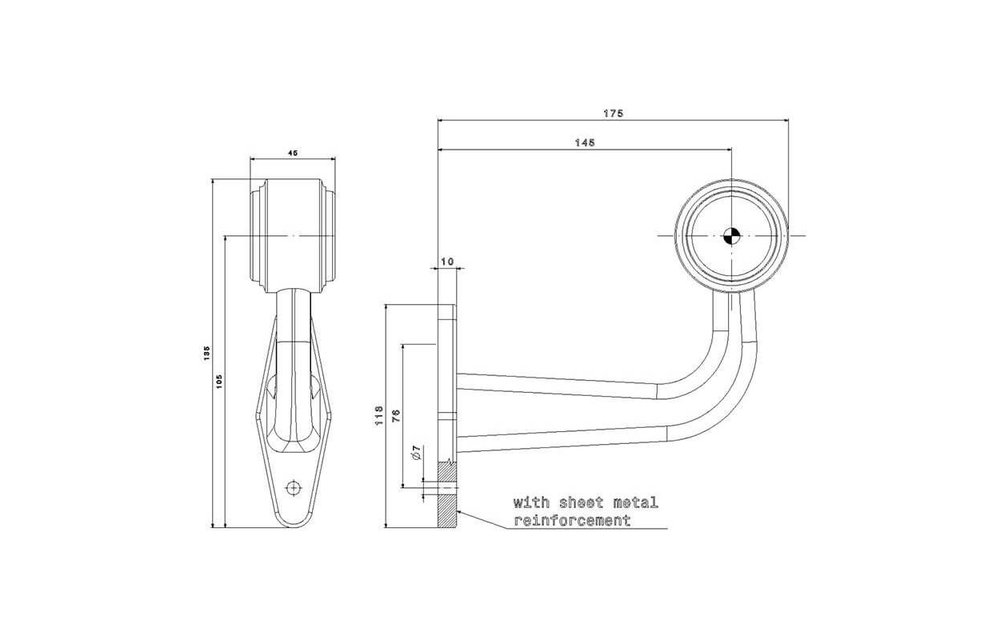 Links | LED Begrenzungsleuchte | Winkelstahl | 12-24V | 0,75mm Stecker
