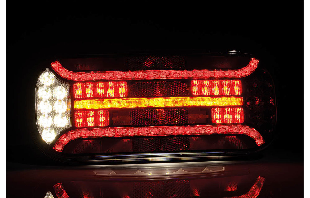Links | LED-Rücklicht Rechtseck Reflektor und Kennzeichenleuchte | 12-24V | 100cm. Kabel