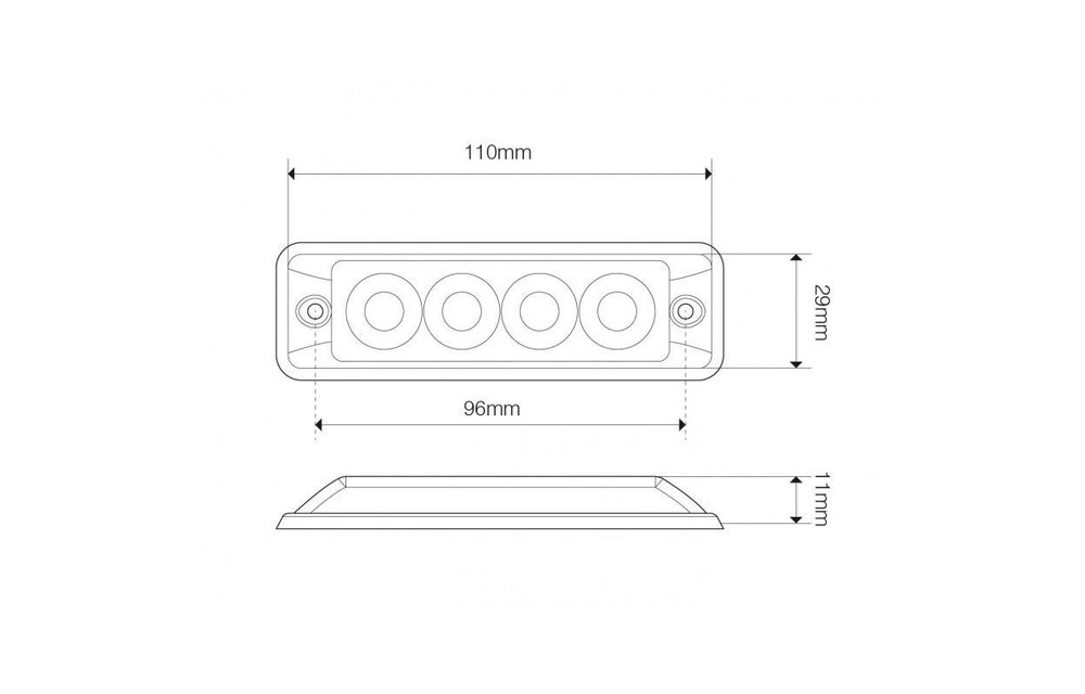 R10 Slimline LED-Blitz 4 weiße LEDs 10 - 30V