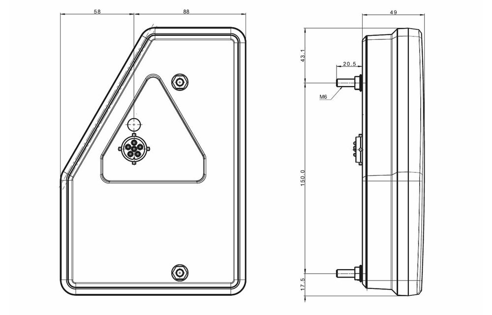 Links | LED Rückleuchte | Dreieck Model l 12v | 6 Function