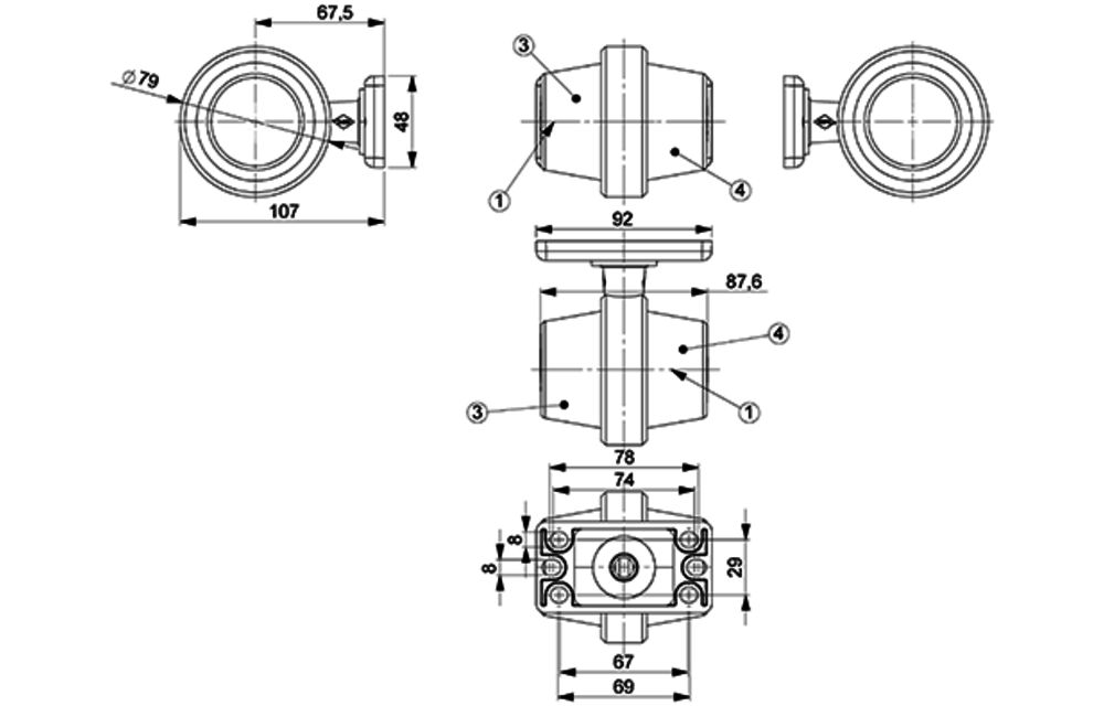 LED-Pendelleuchte gelb, kurzer Griff und mattierte Linse | 12-24V