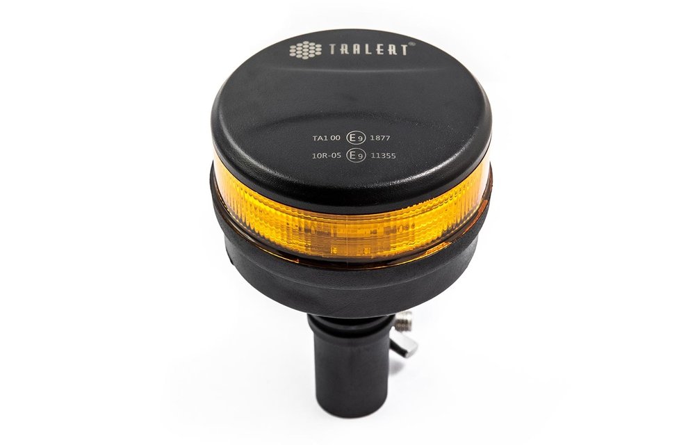 LED R65 Rundumleuchte bernsteinfarben mit bernsteinfarbener Linse 12/24v DIN Fuß