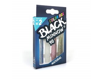 BLACK MINNOW 90 COLOR BOX NATURAL BLUE - CLEAR/WHITE GLITTER - ROSE - KAKI GLITTER