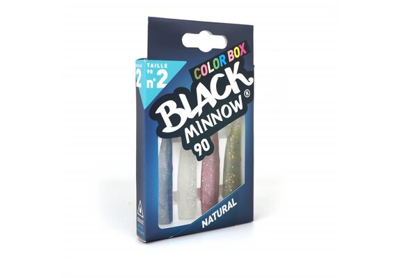 BLACK MINNOW 90 COLOR BOX NATURAL BLUE - CLEAR/WHITE GLITTER - ROSE - KAKI GLITTER