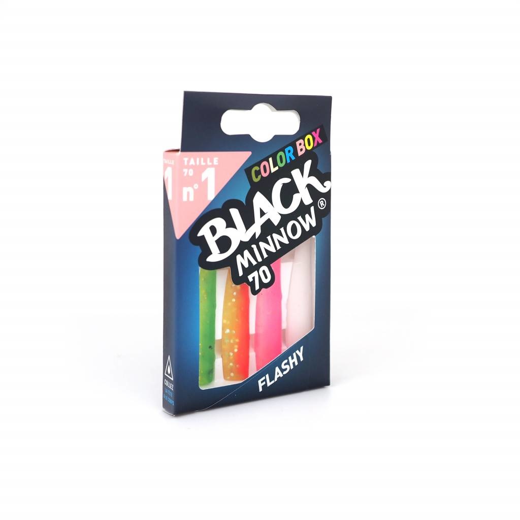 BLACK MINNOW 70 COLOR BOX FLASHY GREEN/ORANGE - PINK FLUO - WHITE