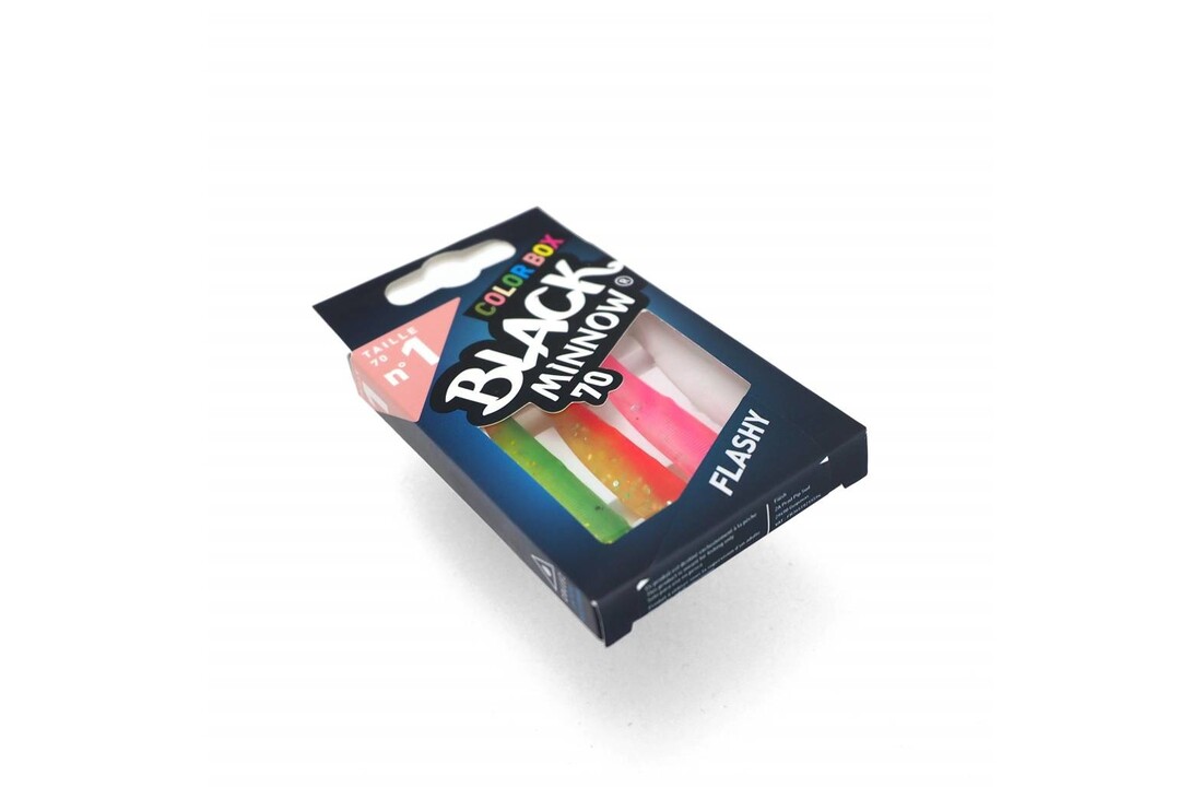 BLACK MINNOW 70 COLOR BOX FLASHY GREEN/ORANGE - PINK FLUO - WHITE