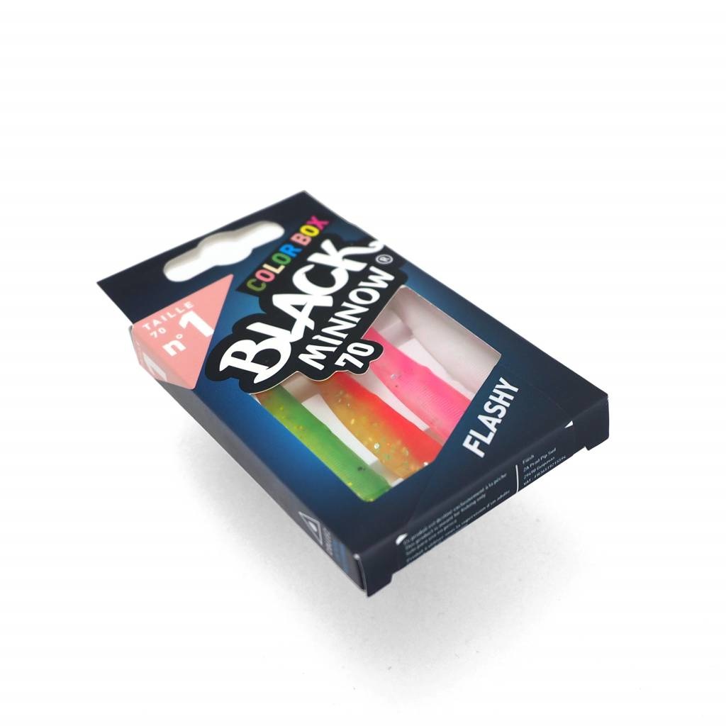BLACK MINNOW 70 COLOR BOX FLASHY GREEN/ORANGE - PINK FLUO - WHITE