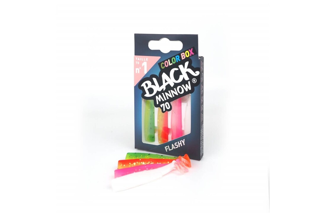 BLACK MINNOW 70 COLOR BOX FLASHY GREEN/ORANGE - PINK FLUO - WHITE