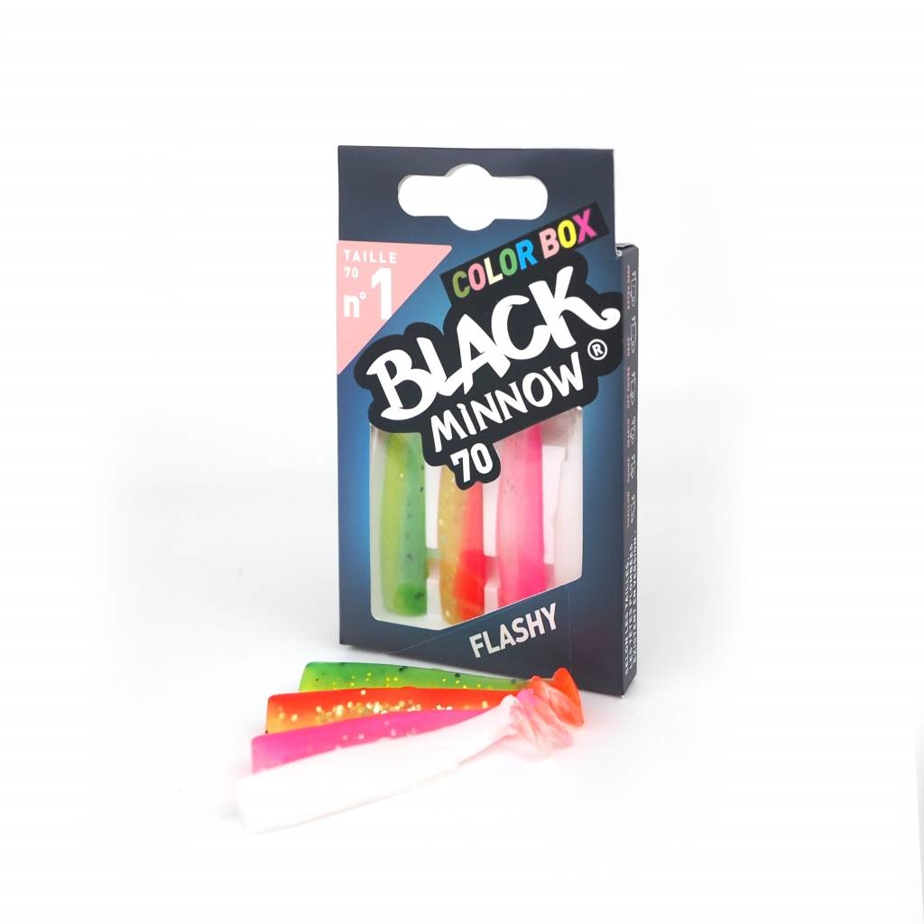 BLACK MINNOW 70 COLOR BOX FLASHY GREEN/ORANGE - PINK FLUO - WHITE