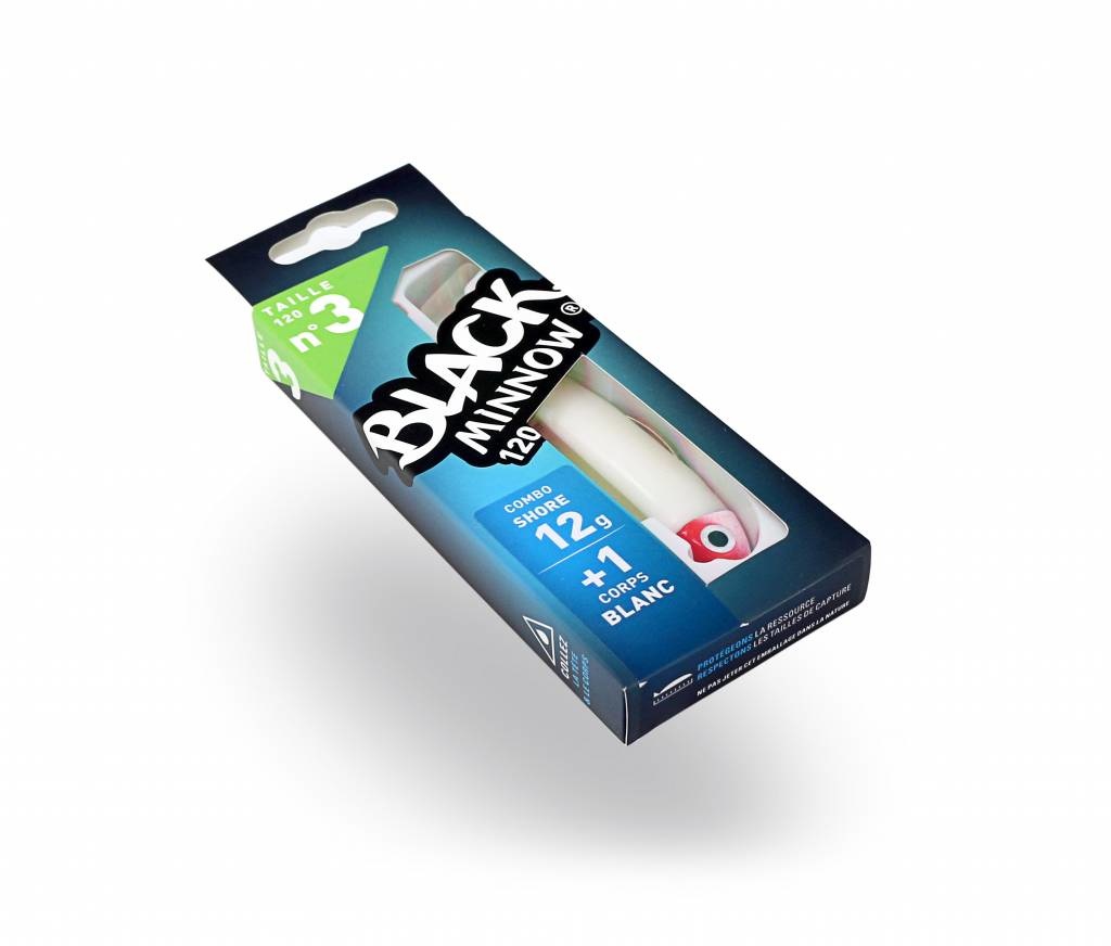 BLACK MINNOW 120 COMBO SHORE 12 GRAM WHITE + LURE BODY WHITE JIGHEAD RED