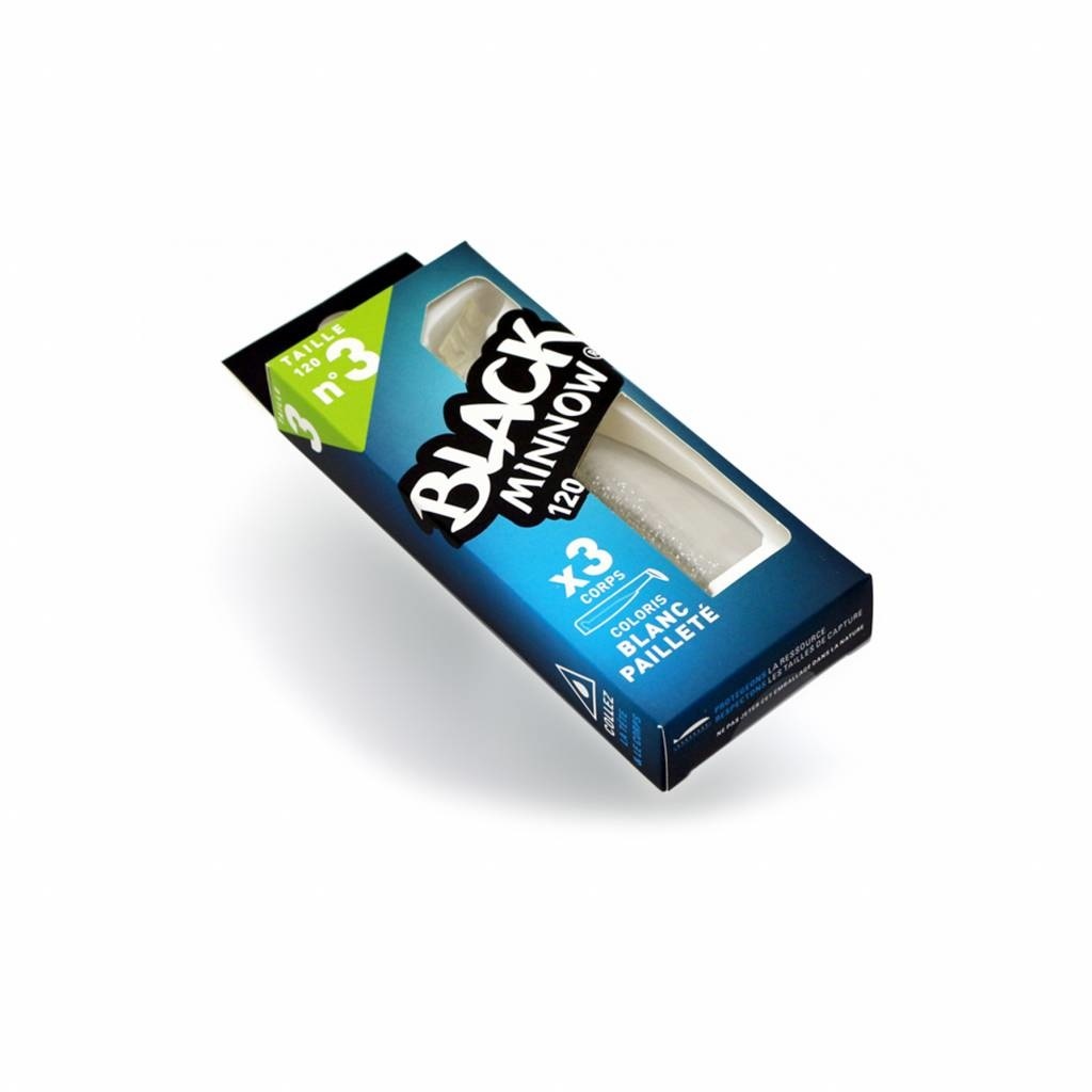 BLACK MINNOW 90 3 LURES BODIES GLITTERED WHITE