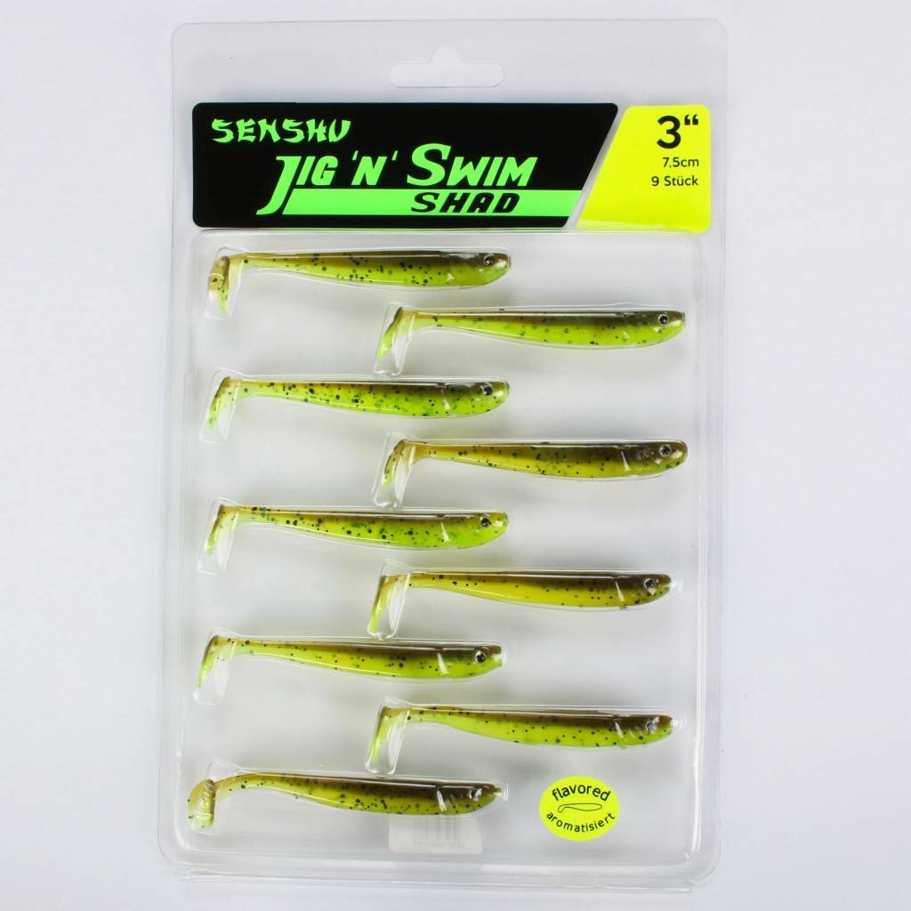 JIG 'N' SWIM SHAD 7.5 CM CHARTREUSE BROWNIE UV P/9