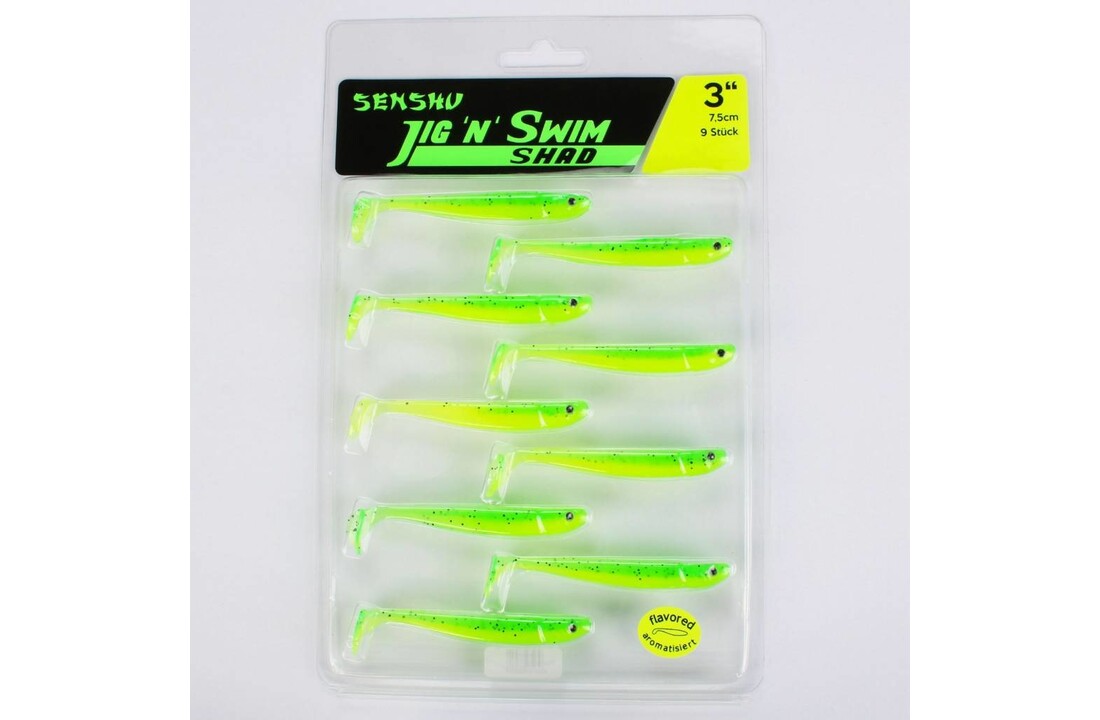 JIG 'N' SWIM SHAD 7.5 CM CHARTREUSE BANDIT UV P/9