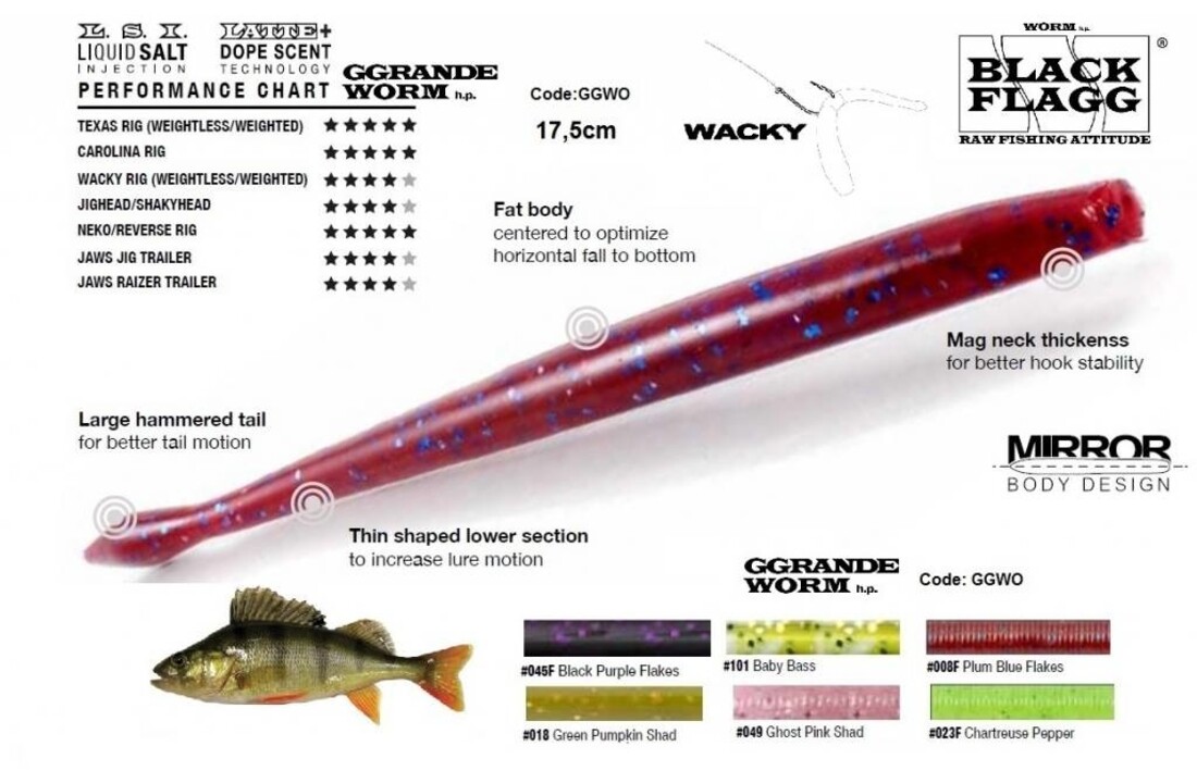 GGRANDE WORM 17.5 CM #008F PLUM BLUE FLAKES